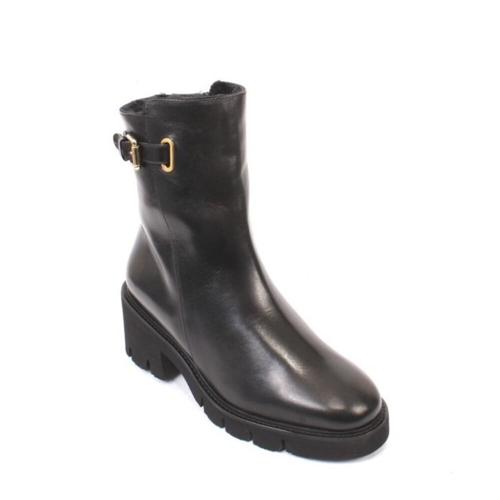 Luca Grossi 016 Black Leather Shearling Fur Ankle Heel Boots
